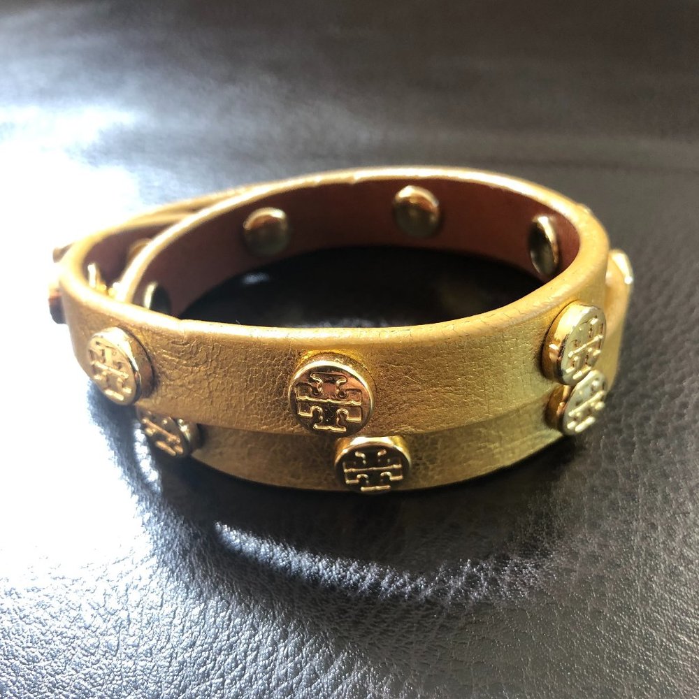 Tory Burch Logo Gold Leather Bracelet